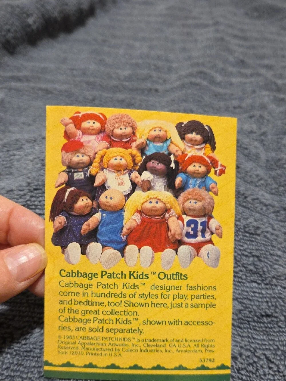 Cabbage patch doll Yellow Vintage Card with Pink & Blue Doll Artwork